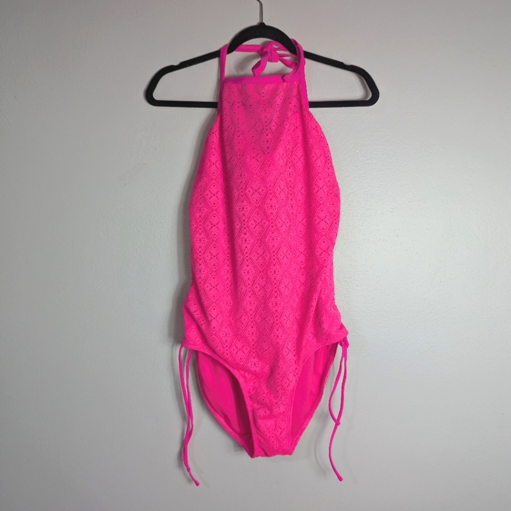 1X NWT So Kohl's Popsicle Pink Crochet Lace One Piece Swimsuit